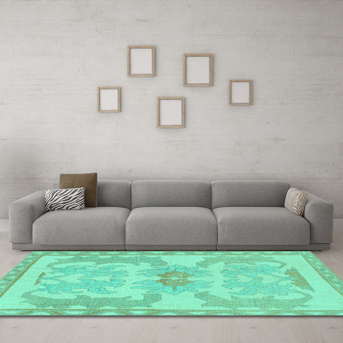 Machine Washable Abstract Turquoise Modern Area Rugs in a Living Room,, wshabs1234turq