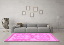 Machine Washable Abstract Pink Modern Rug in a Living Room, wshabs1234pnk