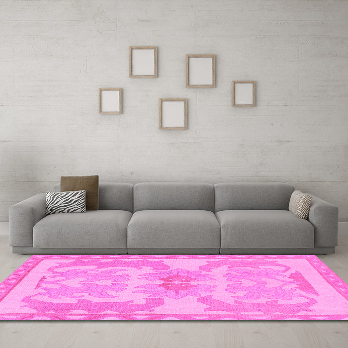 Machine Washable Abstract Pink Modern Rug in a Living Room, wshabs1234pnk