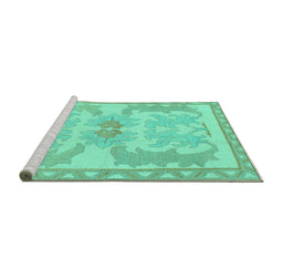 Sideview of Machine Washable Abstract Turquoise Modern Area Rugs, wshabs1234turq