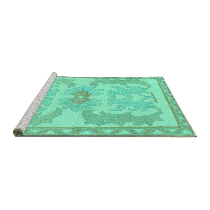 Sideview of Machine Washable Abstract Turquoise Modern Area Rugs, wshabs1234turq