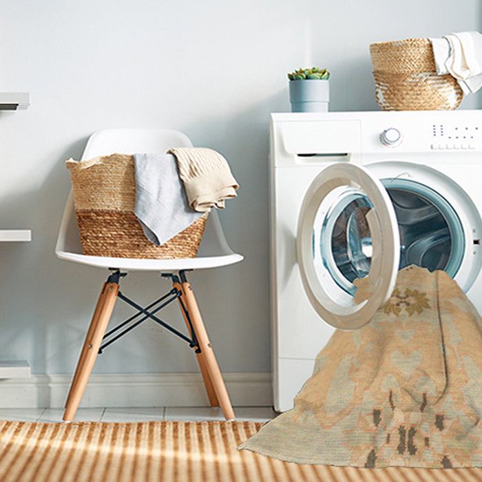 Machine Washable Abstract Orange Rug in a Washing Machine, wshabs1235