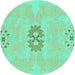 Round Machine Washable Abstract Turquoise Modern Area Rugs, wshabs1235turq