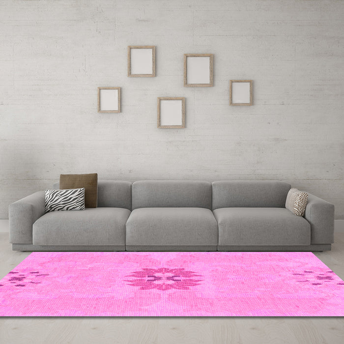 Machine Washable Abstract Pink Modern Rug in a Living Room, wshabs1235pnk