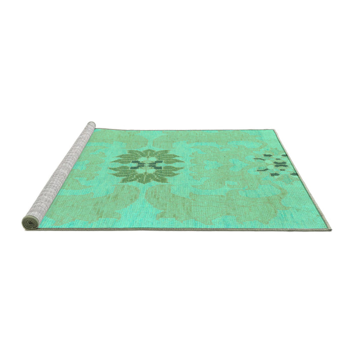 Sideview of Machine Washable Abstract Turquoise Modern Area Rugs, wshabs1235turq