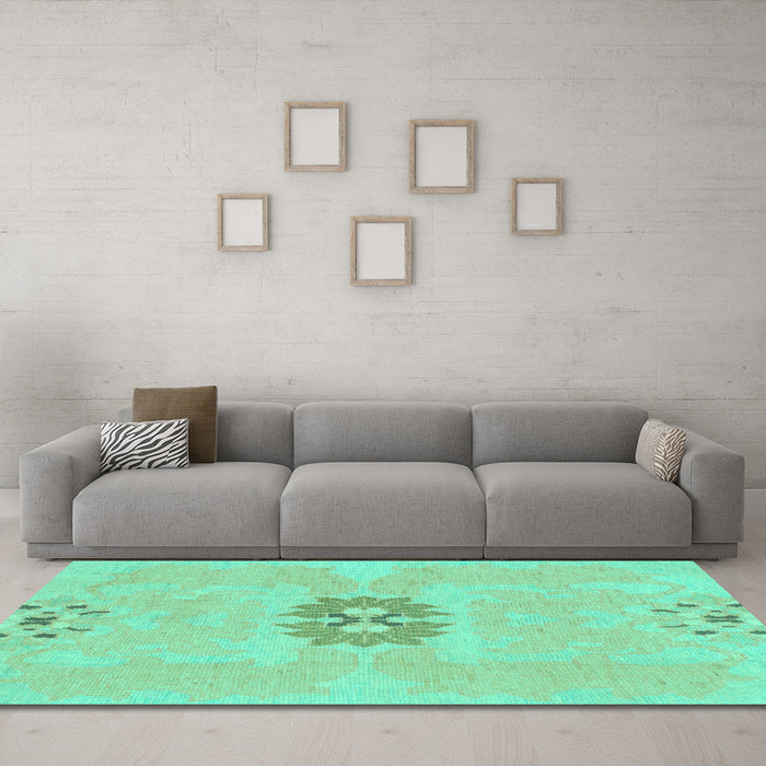 Machine Washable Abstract Turquoise Modern Area Rugs in a Living Room,, wshabs1235turq