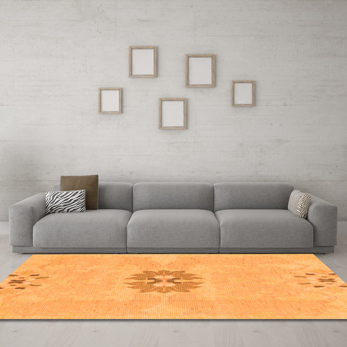 Machine Washable Abstract Orange Modern Area Rugs in a Living Room, wshabs1235org