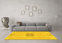 Machine Washable Abstract Yellow Modern Rug, wshabs1235yw