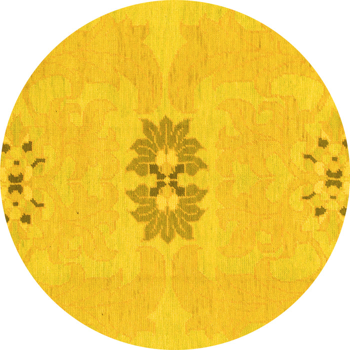 Round Machine Washable Abstract Yellow Modern Rug, wshabs1235yw