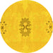 Round Machine Washable Abstract Yellow Modern Rug, wshabs1235yw