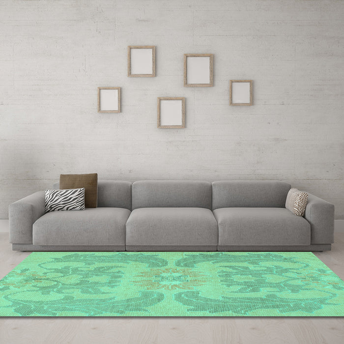 Machine Washable Abstract Turquoise Modern Area Rugs in a Living Room,, wshabs1236turq