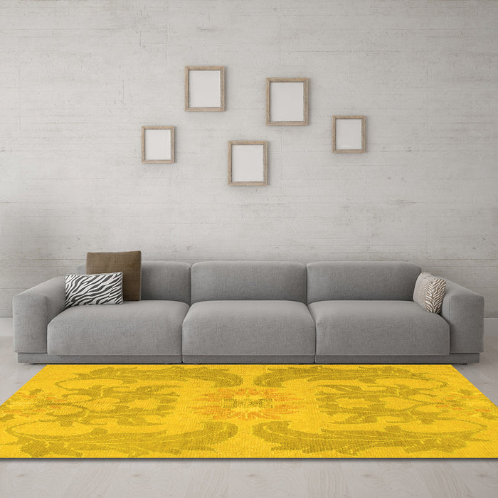 Machine Washable Abstract Yellow Modern Rug in a Living Room, wshabs1236yw
