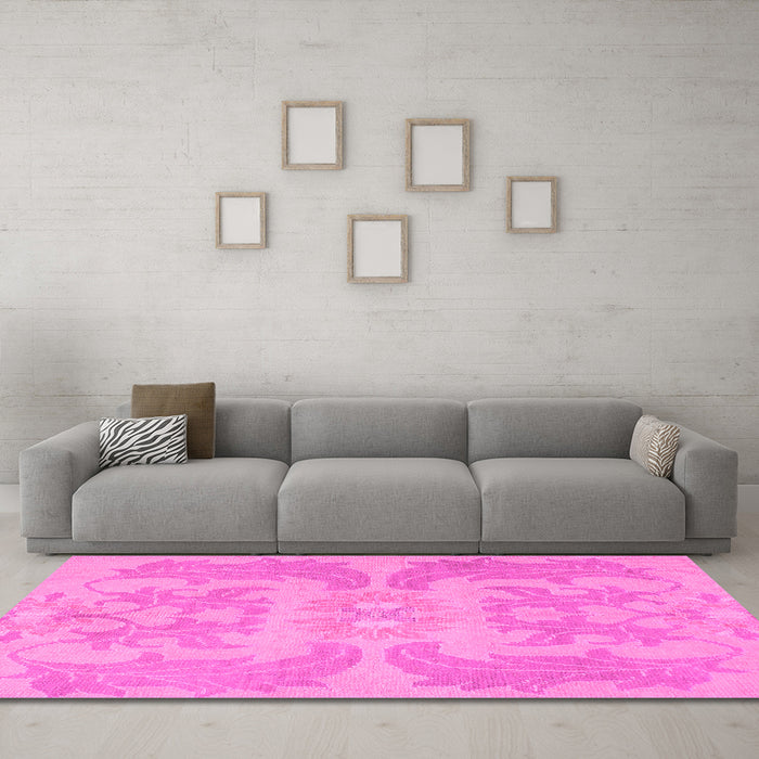 Machine Washable Abstract Pink Modern Rug in a Living Room, wshabs1236pnk