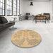 Round Machine Washable Abstract Gold Rug in a Office, wshabs1236