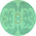 Round Abstract Turquoise Modern Rug, abs1236turq