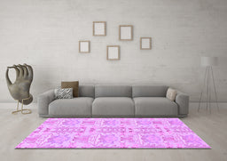 Machine Washable Abstract Purple Modern Area Rugs in a Living Room, wshabs1237pur