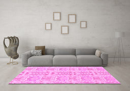 Machine Washable Abstract Pink Modern Rug in a Living Room, wshabs1237pnk