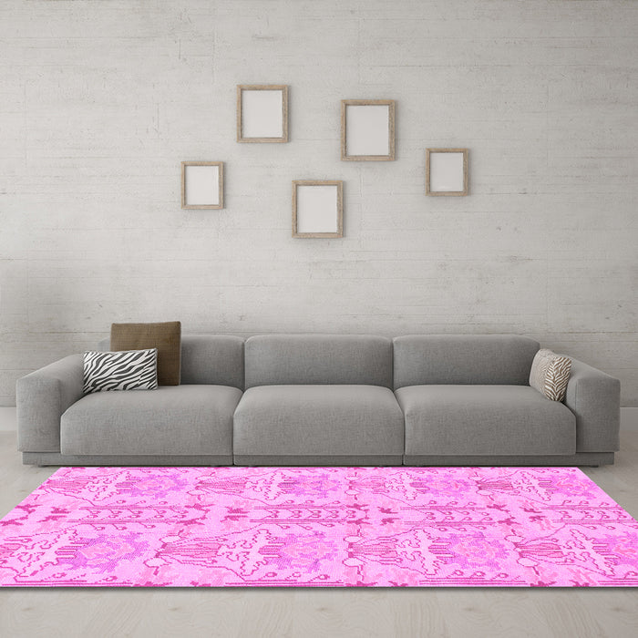 Machine Washable Abstract Pink Modern Rug in a Living Room, wshabs1237pnk
