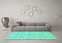 Machine Washable Abstract Turquoise Modern Rug, wshabs1237turq