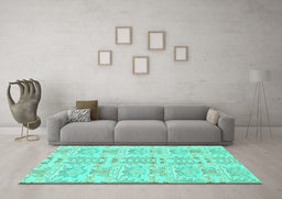 Machine Washable Abstract Turquoise Modern Area Rugs in a Living Room,, wshabs1237turq
