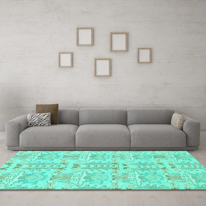 Machine Washable Abstract Turquoise Modern Area Rugs in a Living Room,, wshabs1237turq