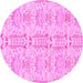 Round Machine Washable Abstract Pink Modern Rug, wshabs1237pnk