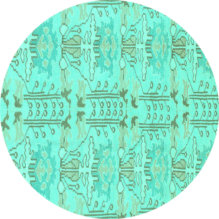 Round Machine Washable Abstract Turquoise Modern Area Rugs, wshabs1237turq