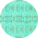 Round Machine Washable Abstract Turquoise Modern Area Rugs, wshabs1237turq