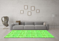 Machine Washable Abstract Green Modern Rug, wshabs1237grn