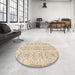 Round Machine Washable Abstract Brown Sugar Brown Rug in a Office, wshabs1237