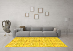 Machine Washable Abstract Yellow Modern Rug in a Living Room, wshabs1237yw