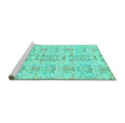 Sideview of Machine Washable Abstract Turquoise Modern Area Rugs, wshabs1237turq