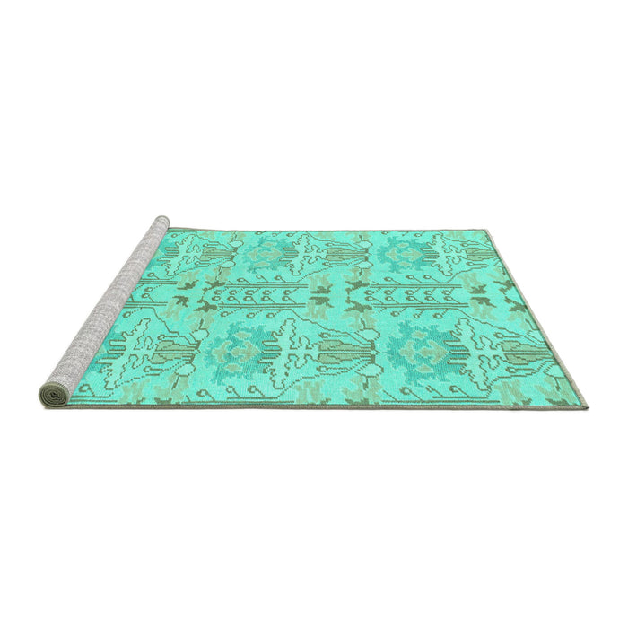 Sideview of Machine Washable Abstract Turquoise Modern Area Rugs, wshabs1237turq