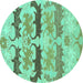 Round Abstract Turquoise Modern Rug, abs1238turq