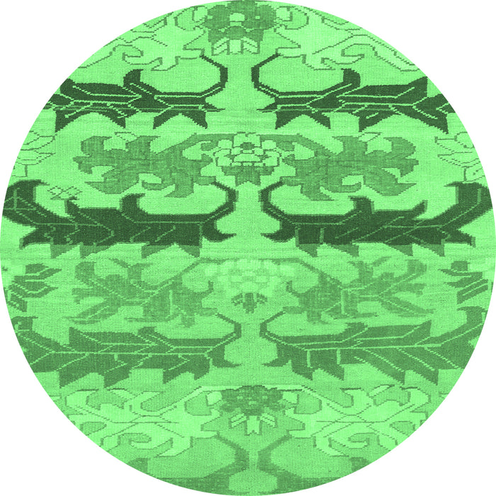 Round Machine Washable Abstract Emerald Green Modern Area Rugs, wshabs1238emgrn