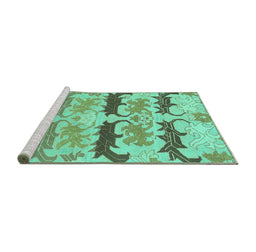 Sideview of Machine Washable Abstract Turquoise Modern Area Rugs, wshabs1238turq