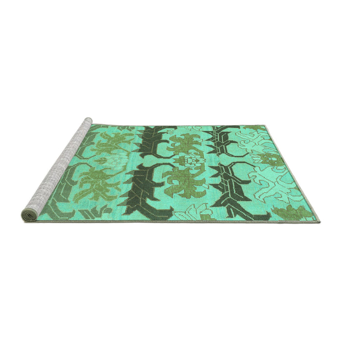 Sideview of Machine Washable Abstract Turquoise Modern Area Rugs, wshabs1238turq