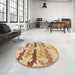 Round Machine Washable Abstract Orange Rug in a Office, wshabs1238