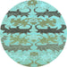 Round Machine Washable Abstract Light Blue Modern Rug, wshabs1238lblu