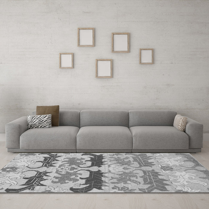 Machine Washable Abstract Gray Modern Rug in a Living Room,, wshabs1238gry
