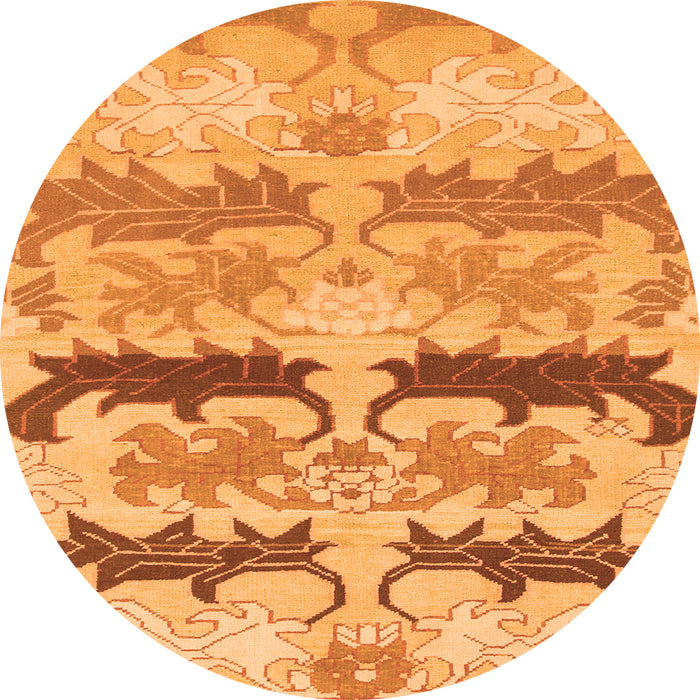 Round Machine Washable Abstract Orange Modern Area Rugs, wshabs1238org