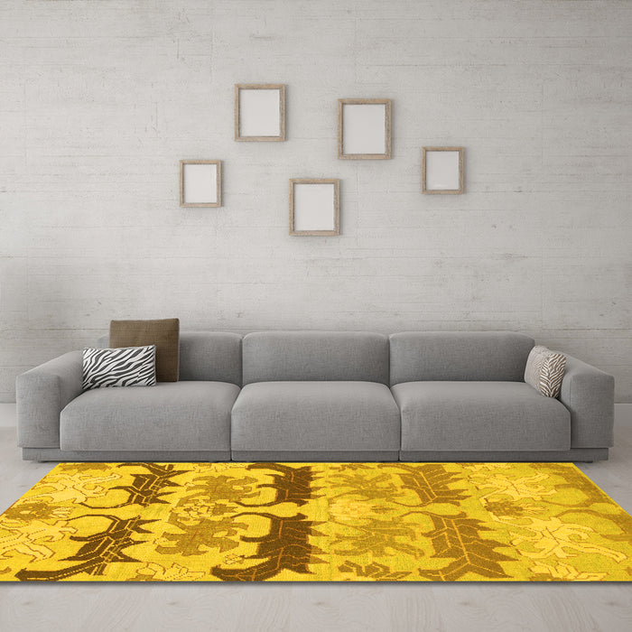 Machine Washable Abstract Yellow Modern Rug in a Living Room, wshabs1238yw