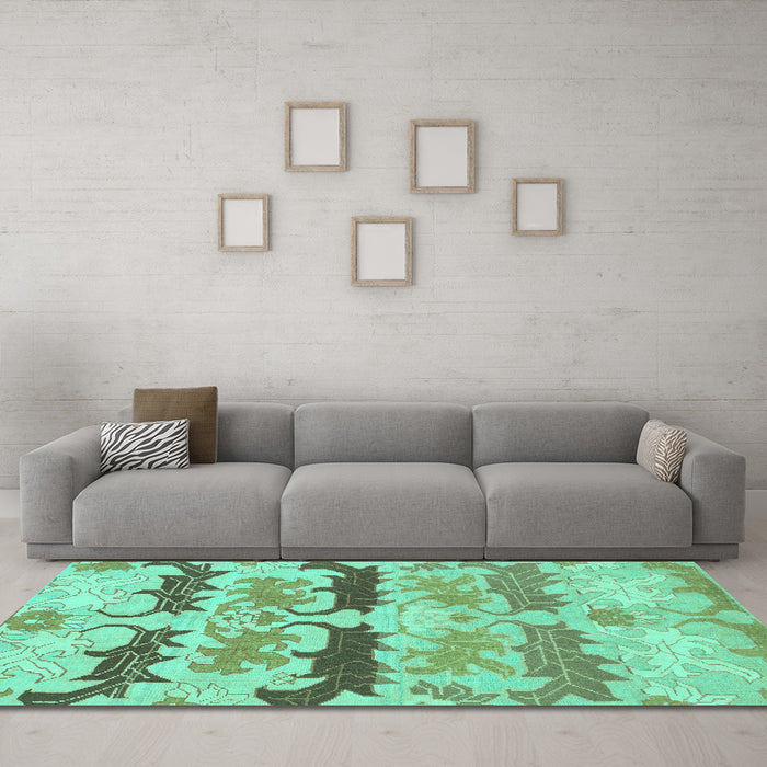 Machine Washable Abstract Turquoise Modern Area Rugs in a Living Room,, wshabs1238turq