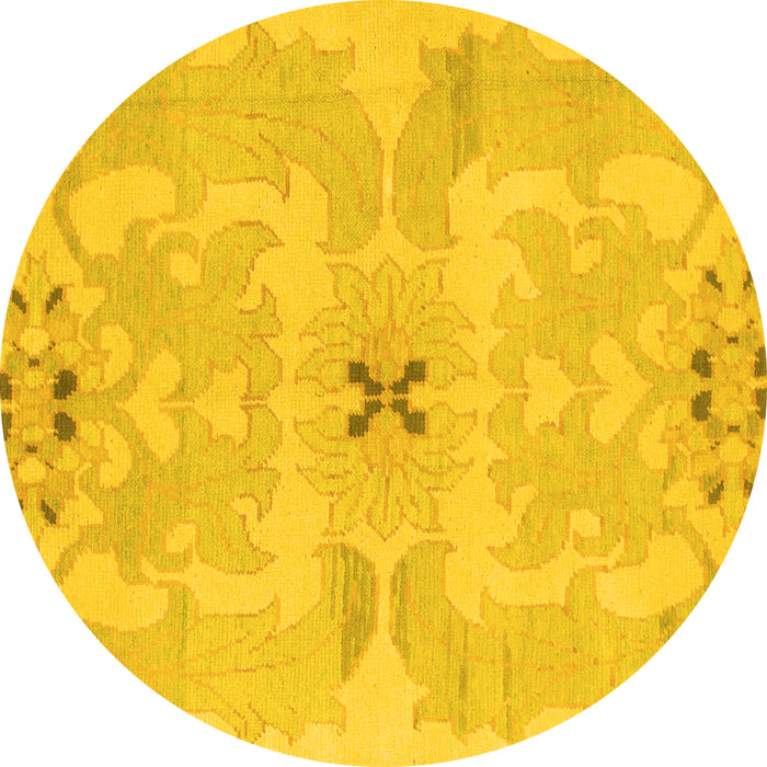 Round Abstract Yellow Modern Rug, abs1239yw