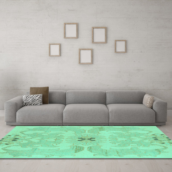 Machine Washable Abstract Turquoise Modern Area Rugs in a Living Room,, wshabs1239turq
