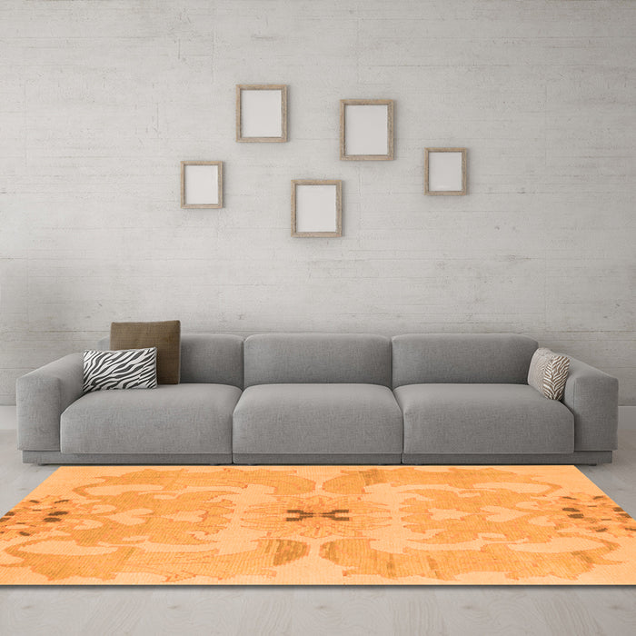 Machine Washable Abstract Orange Modern Area Rugs in a Living Room, wshabs1239org