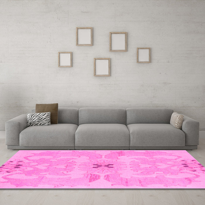 Machine Washable Abstract Pink Modern Rug in a Living Room, wshabs1239pnk