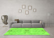 Machine Washable Abstract Green Modern Area Rugs in a Living Room,, wshabs1239grn