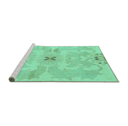 Sideview of Machine Washable Abstract Turquoise Modern Area Rugs, wshabs1239turq