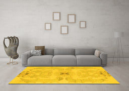 Machine Washable Abstract Yellow Modern Rug in a Living Room, wshabs1239yw